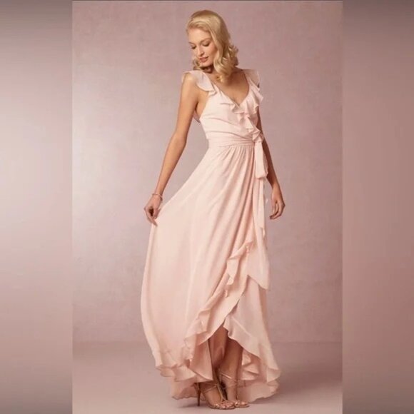 Joanna August BHLD Polly Wrap Pale Pink Ruffled Maxi Dress Size XXL Wedding - Picture 1 of 7